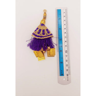 Violet Tassels With Gold Beads, Beaded Tassels With Violet and Gold Embroidery, Traditional Indian Latkan